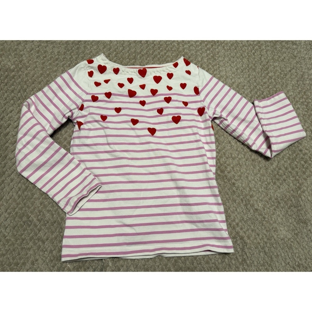 Mini Boden Long‎ Sleeve Top Heart Striped Valentine's Size Girls' 7-8 Red White